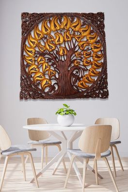 Holz Wandbild Bodhi-Baum - handgeschnitzt aus Suar, ca. 120 cm Lebensbaum Wanddeko