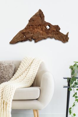 Wandbild Dorfszene - Teak Holz Relief, handgeschnitzt Schnitzerei Thailand Wandrelief