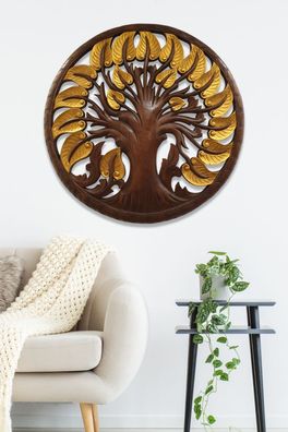 Holz Wandbild Bodhi Baum rund - Suar Massivholz, handgeschnitzt Geschnitzt Wanddeko