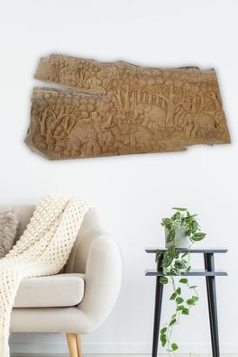 Teak Holz Wandbild Elefanten Bild Gemälde Kunstwerk