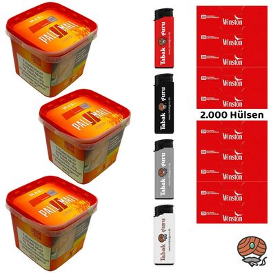 Pall Mall Allround Volumentabak Maxi Box 3x 310g, 2000 Winston Hülsen Feuerzeuge