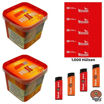 Pall Tabak/Volumentabak Maxi Box 2x 310g, 1000 Winston Hülsen, Feuerzeuge