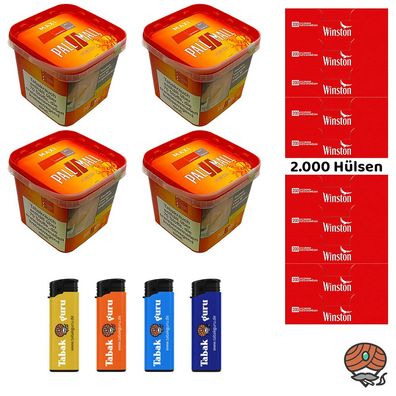 Pall Mall Tabak/Volumentabak Maxi Box 4x 310g, Winston Hülsen, Feuerzeuge