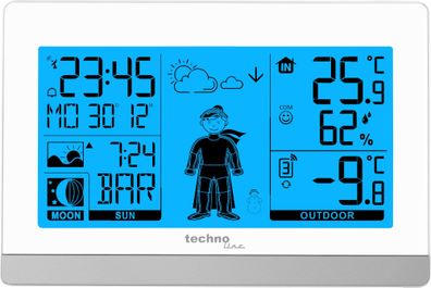 Technoline WS 9612 Funk-Wetterstation mit Außensensor DCF Funkuhr Weiß