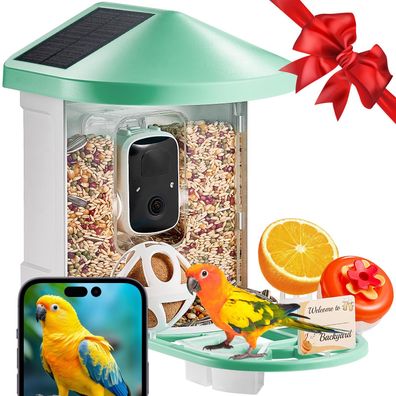 VEVOR Vogelfutterhaus mit Kamera 2K HD KI Vogelerkennung solarbetrieben Grün