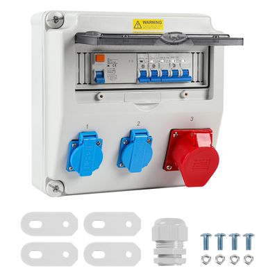 Herrselsam Wandverteiler 1x16A CEE 2x230V mit LS und FI IP44 Baustromverteiler