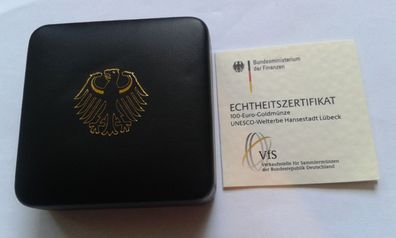 Etui und Zertifikat für 100 euro 2007 Lübeck Hansestadt 1/2 Unze Gold Deutschland