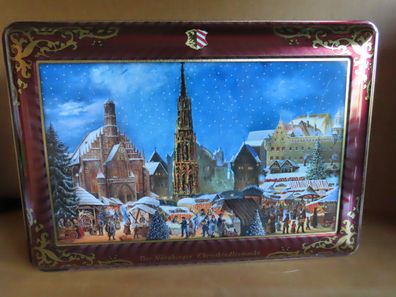 Blechdose Keksdose rechteckig Klappdeckel Motiv Der Nürnberger Christkindelsmarkt