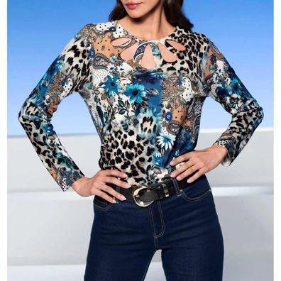 Cut-outs-Pullover, schwarz-camel-bedruckt