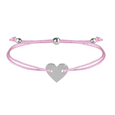 Corded with pink / steel heart bracelet