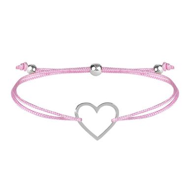Kordelarmband mit rosa / Stahlherz