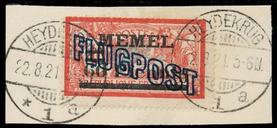 MEMEL 1921 Nr 41yIII zentrisch gestempelt Briefstück ATTEST X472D1A