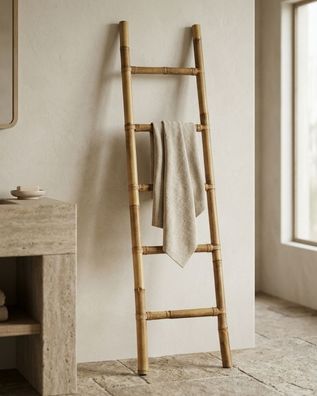 Bambus Leiter Handtuchhalter - Handtuchleiter aus Bambus, ca. 200 × 40 × 5 cm Holz