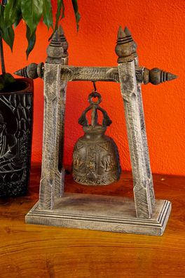 Tempelglocke mit Stativ - Bronze Thailand handgegossen Thai Glocke Buddhistische Deko