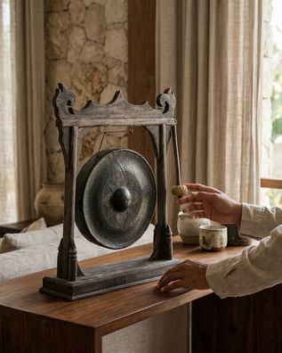 Tempelgong mit Stativ - Bronze Thailand handgegossen Gong Tempel Thai Meditation