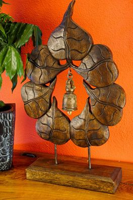 Thai Lebensbaum mit Tempelglocke - Akazie und Bronze Glocke Bodhi Baum Deko Blatt