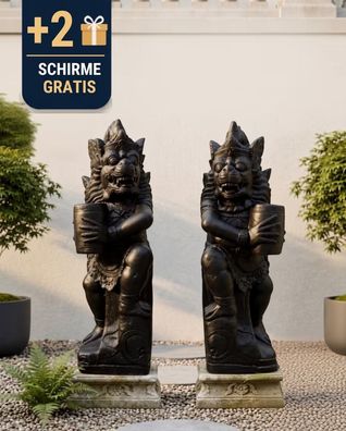 Hanuman Gartenstatue Stein mit Sonnenschirmhalter, ca.1m hoch, Gartendeko Garten Deko