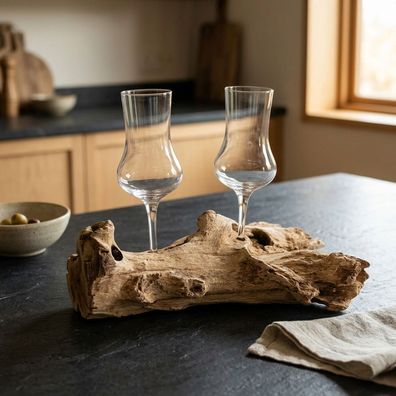 Wurzelholz Glashalter mit 2 Grappa-Gläsern - Barzubehör Gläser Halter Digestif Set