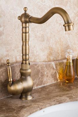 Retro Wasserhahn HUA HIN - Messing-Antik 360°, ca. 29 cm Vintage Bad Armatur Asia