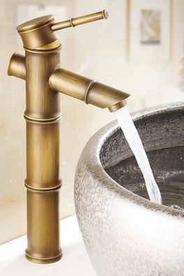 Retro Wasserhahn BAMBUS IV - Messing mit Gegengewicht 30 cm Vintage Antik Armatur
