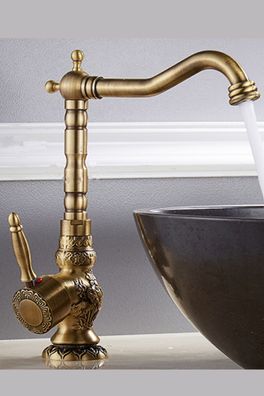 Retro Wasserhahn BAC LIEU - Messing-Antik 360°, ca. 30 cm Vintage Bad Armatur Asia