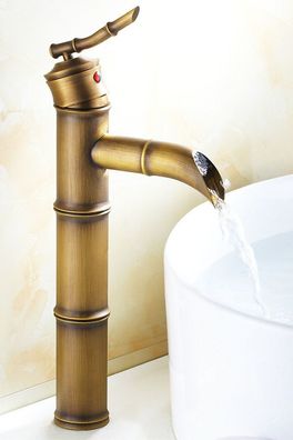 Retro Wasserhahn BEN TRE - Bambus-Look, ca. 33 cm Vintage Antik Armatur Messing Asia