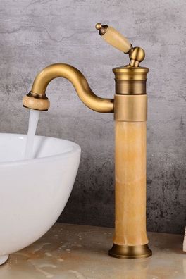 Retro Wasserhahn DA LAT - Messing + Marmor honig, ca. 32 cm Vintage Antik Armatur 360