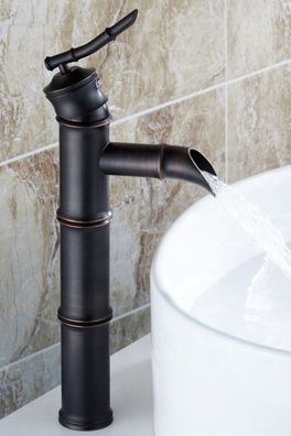 Retro Wasserhahn TUY HOA - Bambus schwarz, ca. 33 cm Vintage Antik Bad Schwarzer