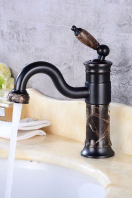 Retro Wasserhahn TAM KY - Marmor schwarz, ca. 21 cm Vintage Antik Bad Schwarzer