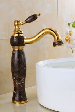 Messing Armatur roter Marmor - 360° Auslauf, ca. 33 cm Wasserhahn Vintage Antik Asia