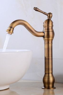 Retro Messing Wasserhahn SUAM - Antik gebürstet, ca. 30 cm Vintage Bad Armatur