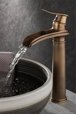 Retro Messing Wasserhahn OLAS - Wasserfall, ca. 30 cm Vintage Armatur Antik Einhebel