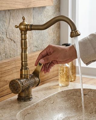 Retro Messing Wasserhahn NAMAR - 3D-Sockel 360°, ca. 28 cm Vintage Antik Bad Armatur