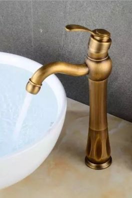 Retro Messing Wasserhahn KUAR - antik gebürstet, ca. 34 cm Bad Vintage Armaturen