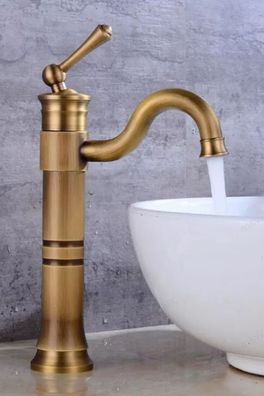 Retro Messing Wasserhahn KELUAR - antik gebürstet, ca. 31 cm Vintage Armaturen Bad