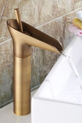 Retro Messing Wasserhahn NAGAR - Vintage Wasserfall, ca. 31 cm Antik Bad Armaturen