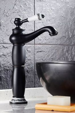 Retro Messing Wasserhahn GUNUNG Schwarzer Armatur Schwarz Keramik Dekor Asiatisches