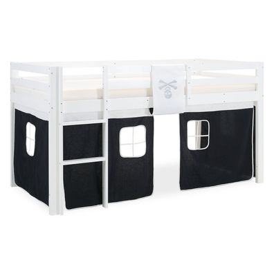 Hochbett Kinderbett Leiter Kiefer Vorhang schwarz 90x200 Jugendbett