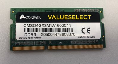 4GB RAM DDR3 Corsair Vengeance Speichermodul CMSO4GX3M1A1600C11