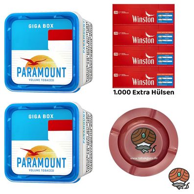 Paramount Blue Volumentabak Giga Box 2x 220g, Winston Extra Hülsen, Metallascher