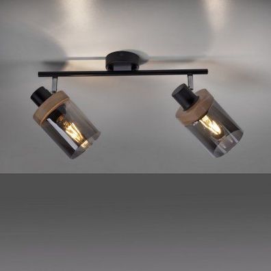 Leuchten Direkt 11312-18 Pasqual Wand- und Deckenleuchte 2-flammig Holz Rauchglas