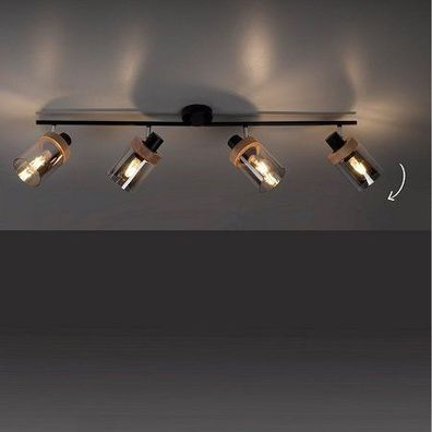 Leuchten Direkt 11313-18 Pasqual Deckenleuchte 4-flammig Holz Rauchglas