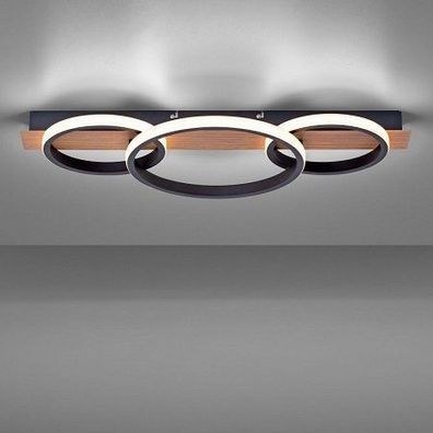 Leuchten Direkt 15616-78 Trooper LED Deckenleuchte 3 Ringe mit Holzdekor