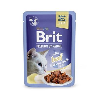 6 * Brit Premium Cat Pouch – Fischfilets mit Rindfleisch, 85 g, in Gelee