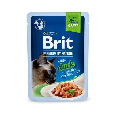 6 * Brit Premium Cat Pouch – Filets für kastrierte Katzen, Ente, 85 g, mit Soße