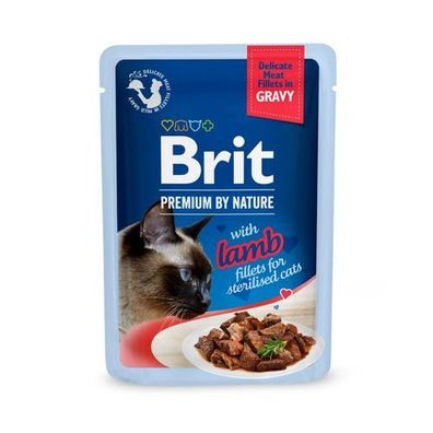 6 * Brit Premium Cat Pouch – Filets für kastrierte Katzen, Lamm, 85 g, mit Soße