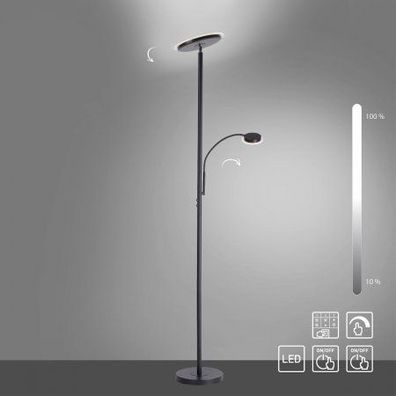 JUST LIGHT 11709-18 LED Stehleuchte Hans mit Lesearm 3000K dimmbar Schwarz