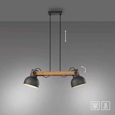 JUST LIGHT 15742-18 CUP 2.0 Pendelleuchte 2-flammig schwarz Holz E27