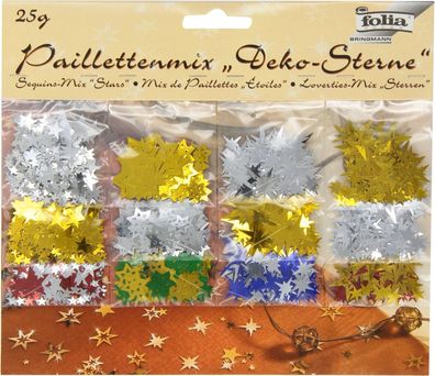 folia 2510 - Pailettenmix "Deko Sterne", Farben und Formen sortiert, 25 g - ideal als