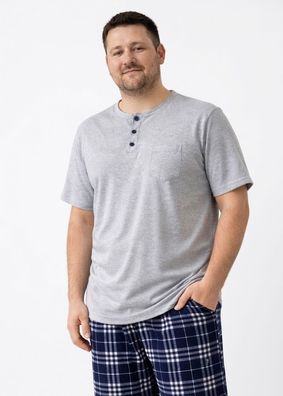 Herren Schlafanzug Kurz Set Plus-Size - Übergröße 100% Baumwolle Kariert Hose XL